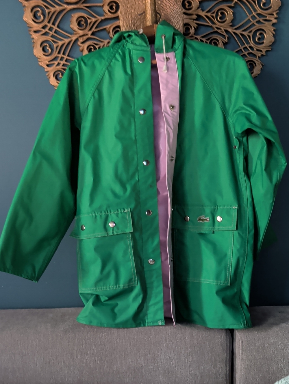 *Rare Color Combo* Vintage 1980s Izod Lacoste Reversible Green/ Pink Raincoat